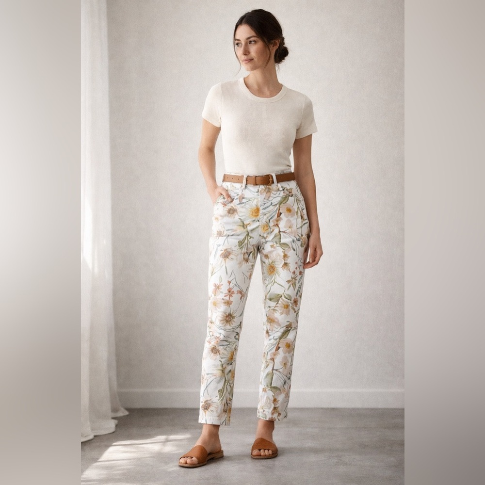 For All Mankind Botanical Floral Crop Jeans White Garden Print High Rise 29